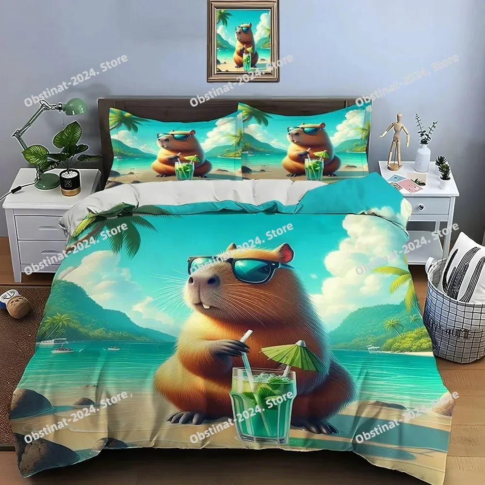 

3D Cute Cartoon Capybara Print Bedding Set Duvet Cover with Pillowcases Adult and Children Bedding Set Luxury Gifts