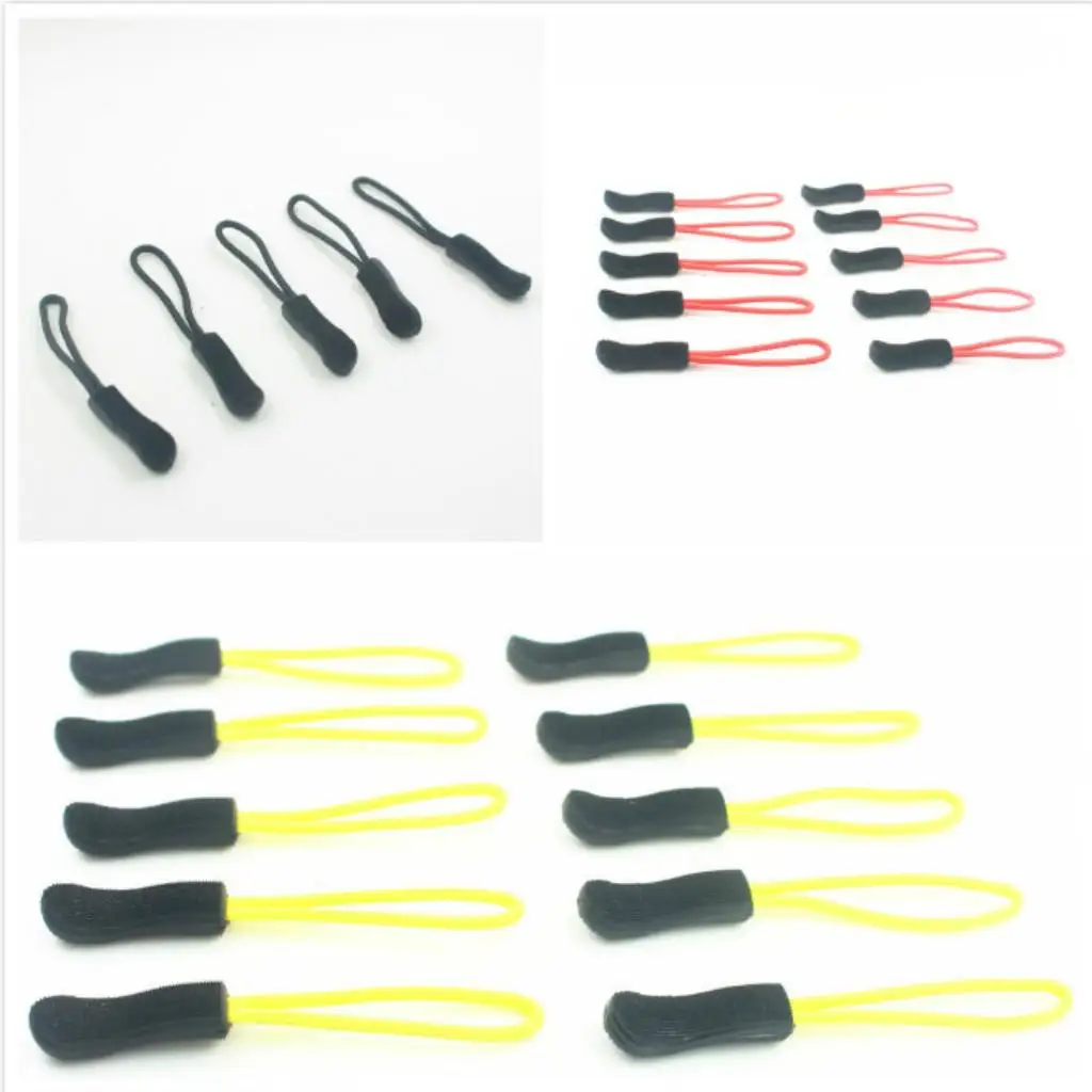 10pcs/Lot Zipper Pulls Replacement Zip Cord Puller Slider Jacket Backpack Black/Red/Yellow