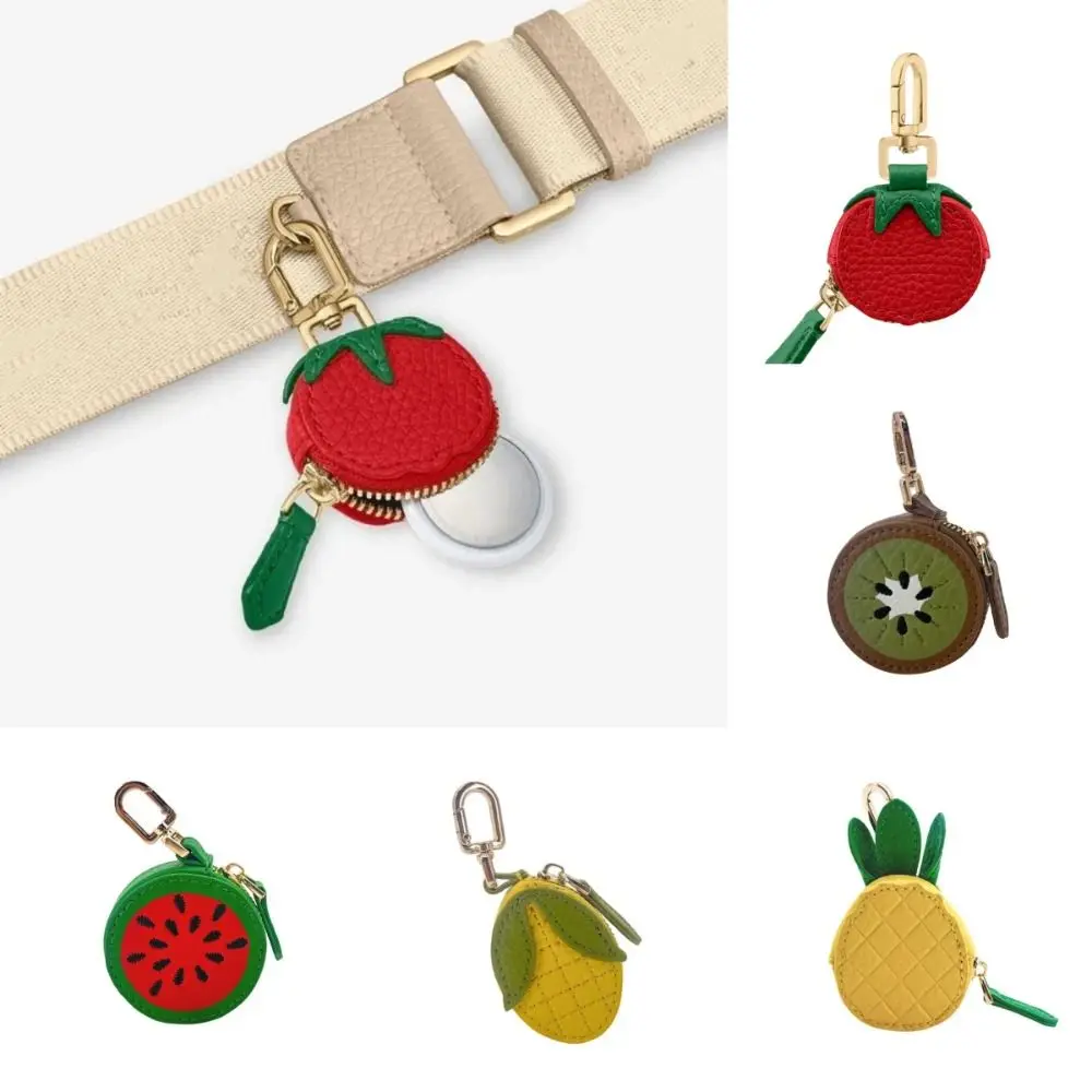 

New PU Leather Round Coin Purse Fruit Shape Cute Key Chain Earphone Bag Mini Size Handbag Pendant for Kids Girls