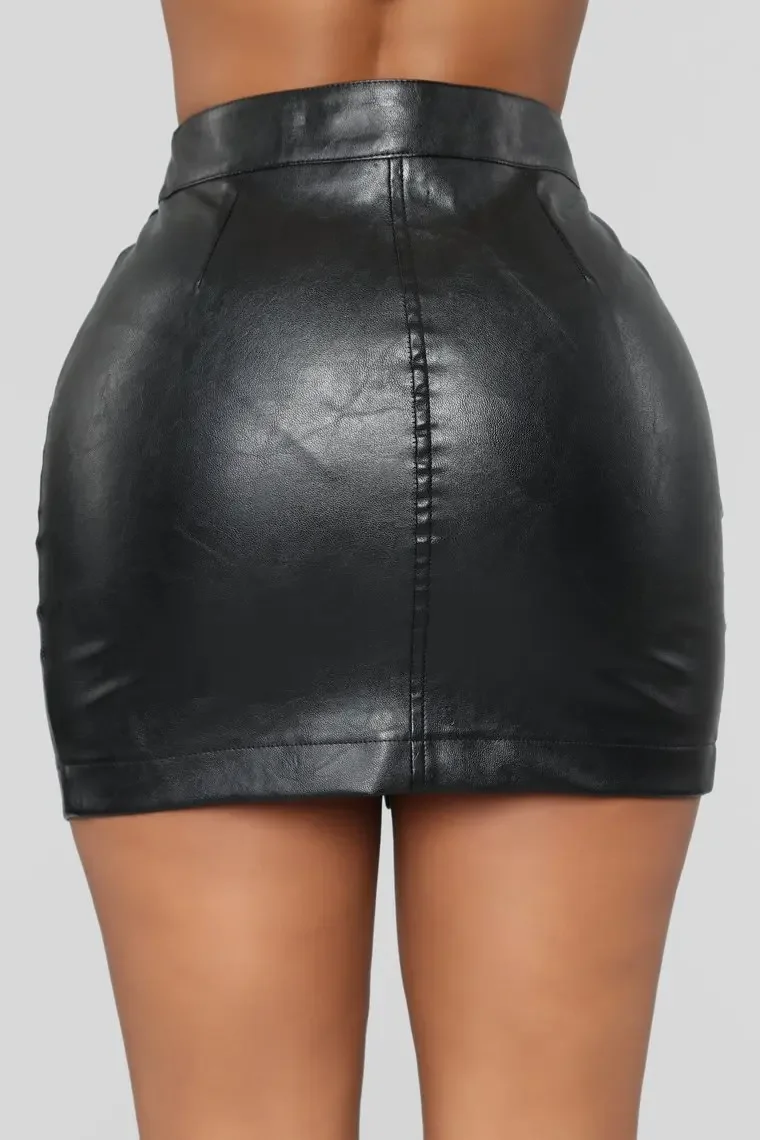 Black Matte Leather Mini Skirt Women Vintage High Waist PU Short Skirt Party Slim Pencil Skirt In Front Full Zip Clubwear New