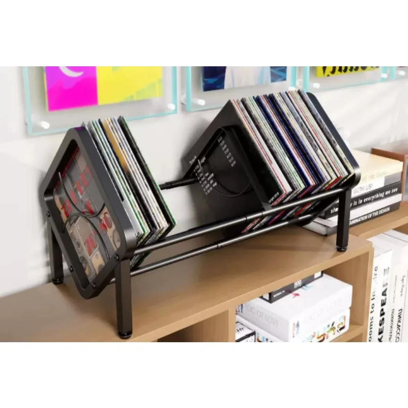 Retractable vinyl record storage rack, wrought iron CD disc storage rack, large-capacity record storage rack.