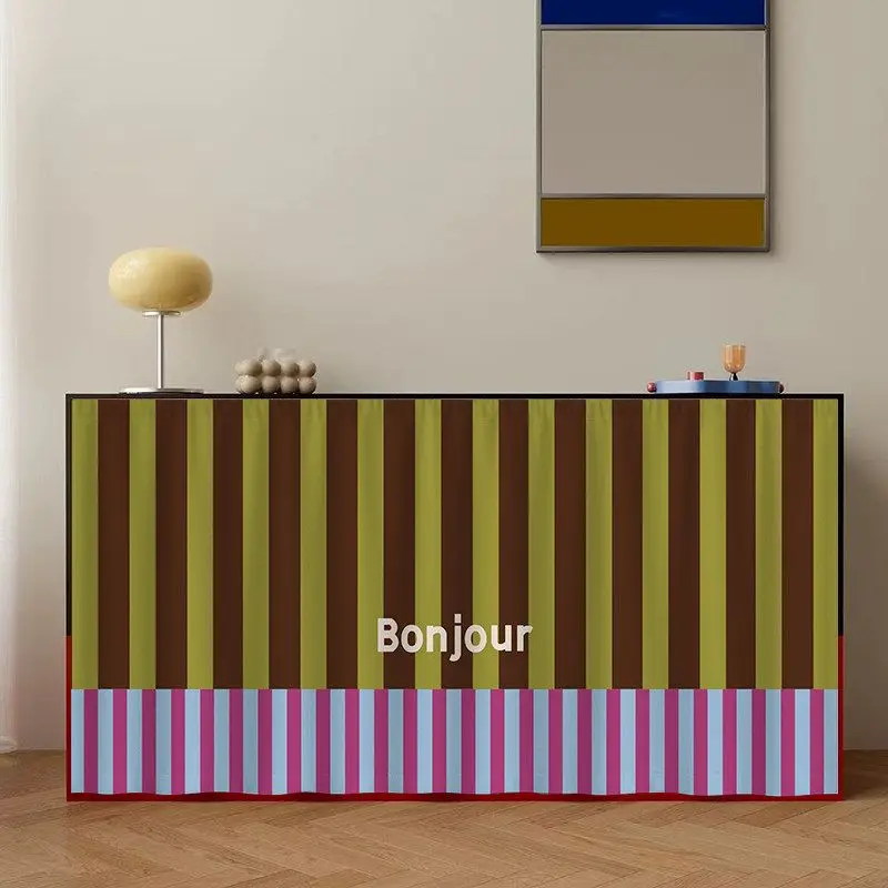 Retro Striped Cabinet Cover Curtain Color Block Vertical Stripe Print Dustproof Partition Curtain Sideboard Storage Home Decor