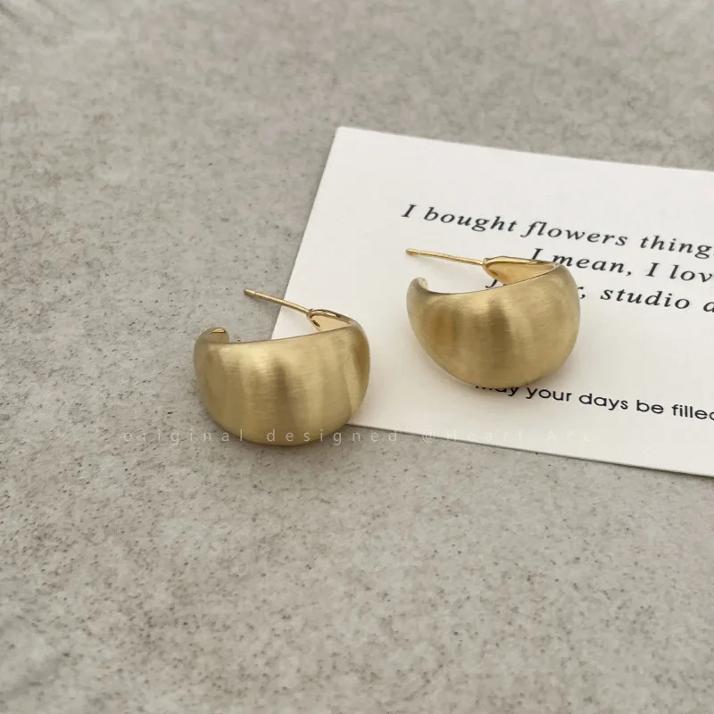 Stud Earrings Metal Silver Brushed C Shaped Comfortable Hold Modern Elegant Portable Daily Office Travel Women Jewelry