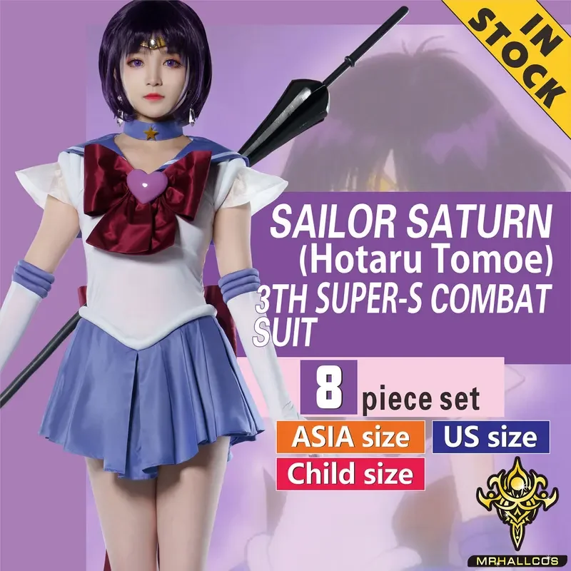 MRHALLCOS Anime Cosplay Sailor Saturn Hotaru Tomoe Moon SuperS Dress Outfits Costume Halloween Party Kid Adult Women Plus Size