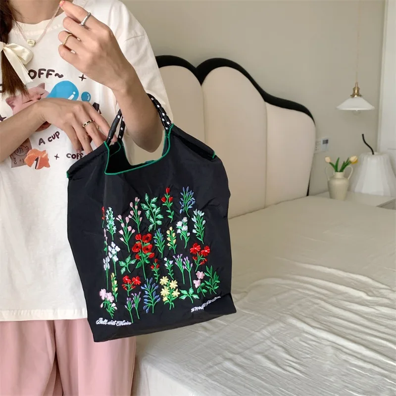 Youda New Fashion Vintage Floral Nylon Fabric Hand Bag for Women Embroidery Large Casual Capacity Shopping Tote Bags Hand Bag