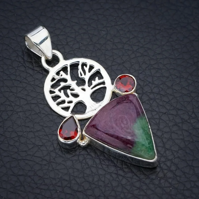 

StarGems Zoisite Garnet TreeHandmade 925 Sterling Silver Pendant 1.75" F4643