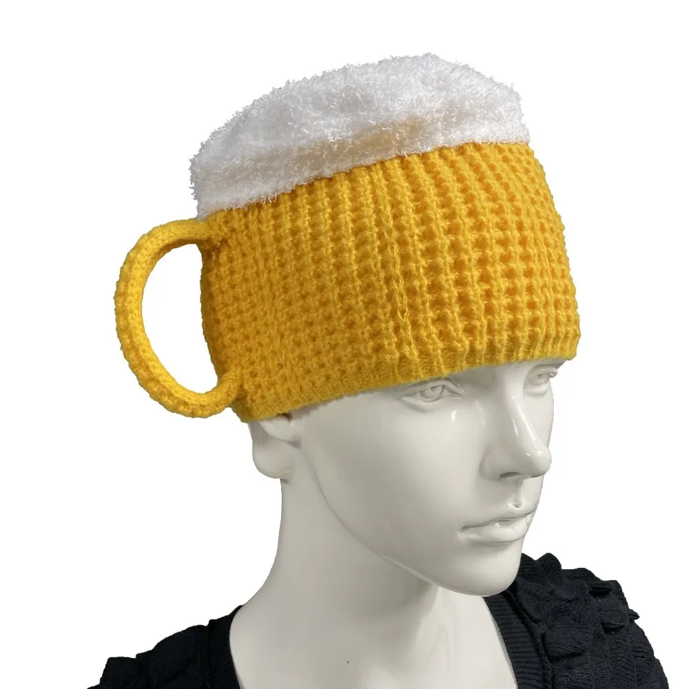 3D Beer Cup Hats Fun Gift Unisex Warm Beanies Versatile Ear Warmers Hairline Cap Valentine\'s