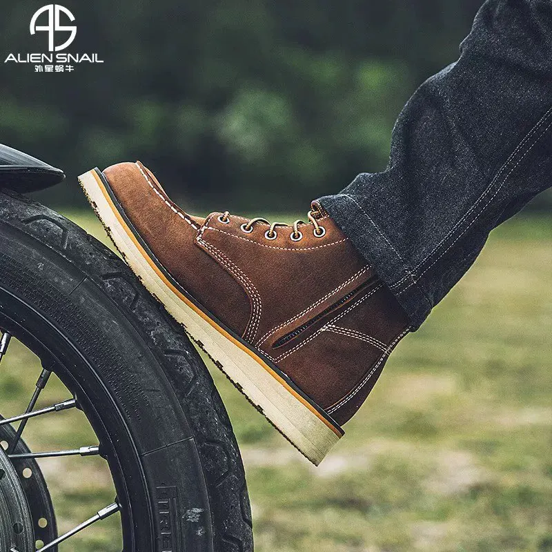 

Винтажные мужские мотоциклетные ботинки, ботинки из воловьей кожи, обувь из коровьей кожи высокого качества, нескользящая дышащая обувь для езды на мотоцикле