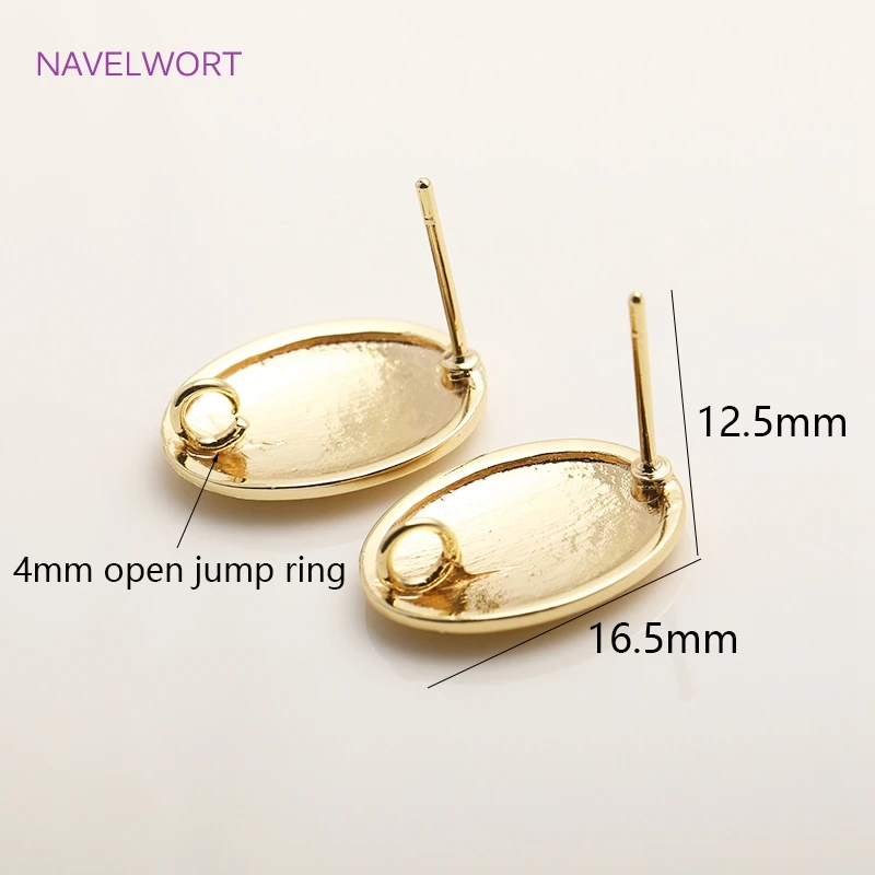 14K Gold Plating Oval Post Earring Fittings High Quality Brass Metal Smooth Stud Earring Parts DIY Jewelry Making Accessories
