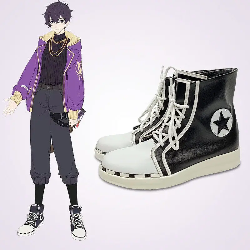 Anime Virtual YouTuber Shoto Cosplay Shoes Black Short PU Leather Boots For Halloween Carnival