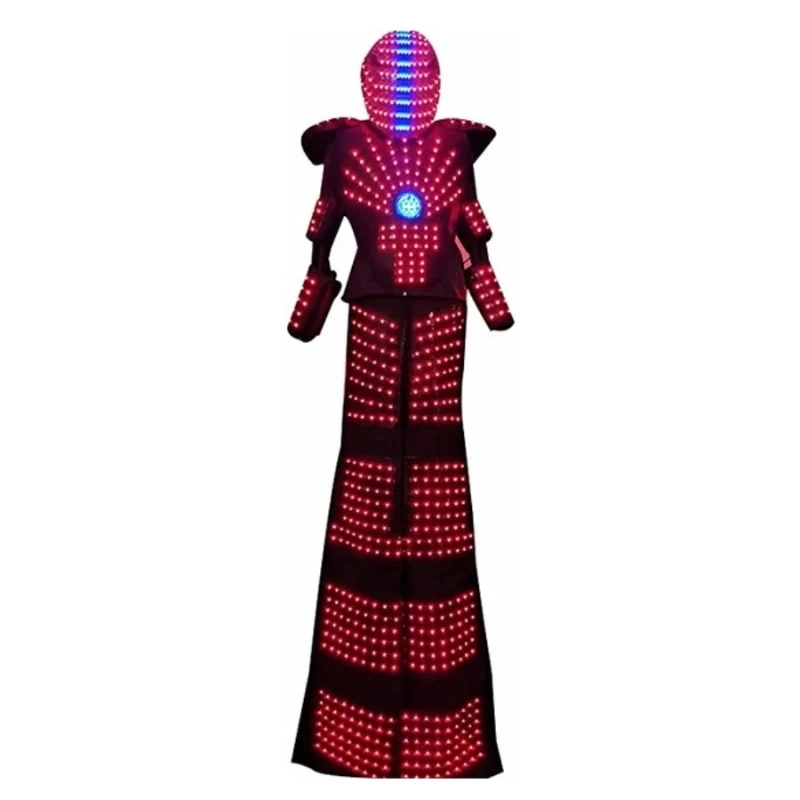حار LED روبوت طوالة المشي زي الموسيقى الإلكترونية عرض الحفلات مع أوضاع متعددة كامل اللون بكسل الساخن LED مضاء زي DJ