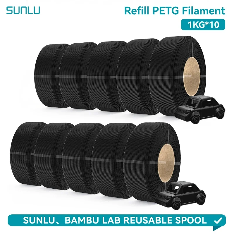 Filamento 3D SUNLU 1,75 mm PETG ricaricabile 10KG, buona tenacità, filamento per stampante 3D durevole, compatibile con Bambu Lab, bobina riutilizzabile da 1KG