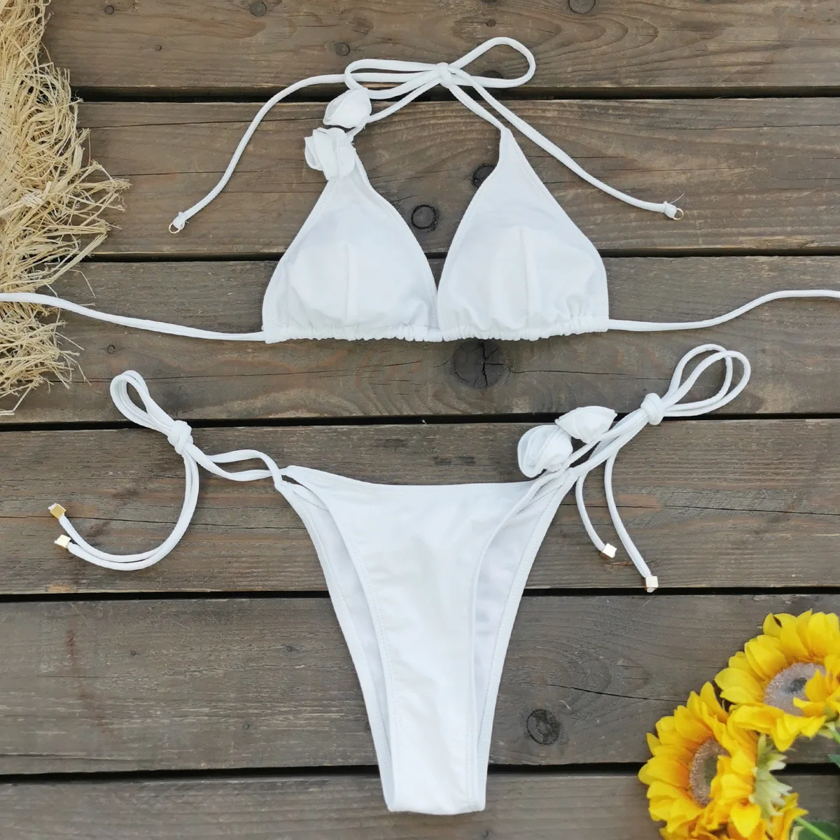 Bikinis sexis de 3 piezas para mujer, traje de baño Blanco sólido, traje de baño 2021, traje de baño, ropa de playa con falda, conjunto de Bikini, vestido, Bikini femenino