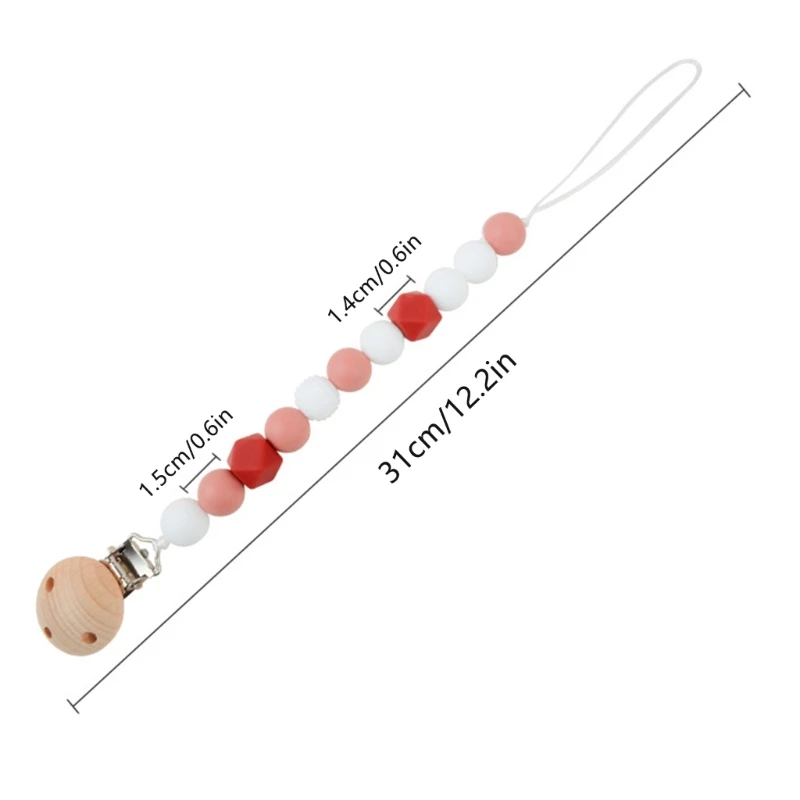 Cadena de chupete hecha a mano para bebé, cordón de Clip de chupete de silicona de madera de haya