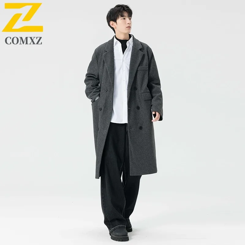 

COMXZ Feishun 2024 Casual Loose Mid Length Wool Coat Men Youth Korean Autumn Winter Fleece Thick Fashion Hong Kong Style Coat