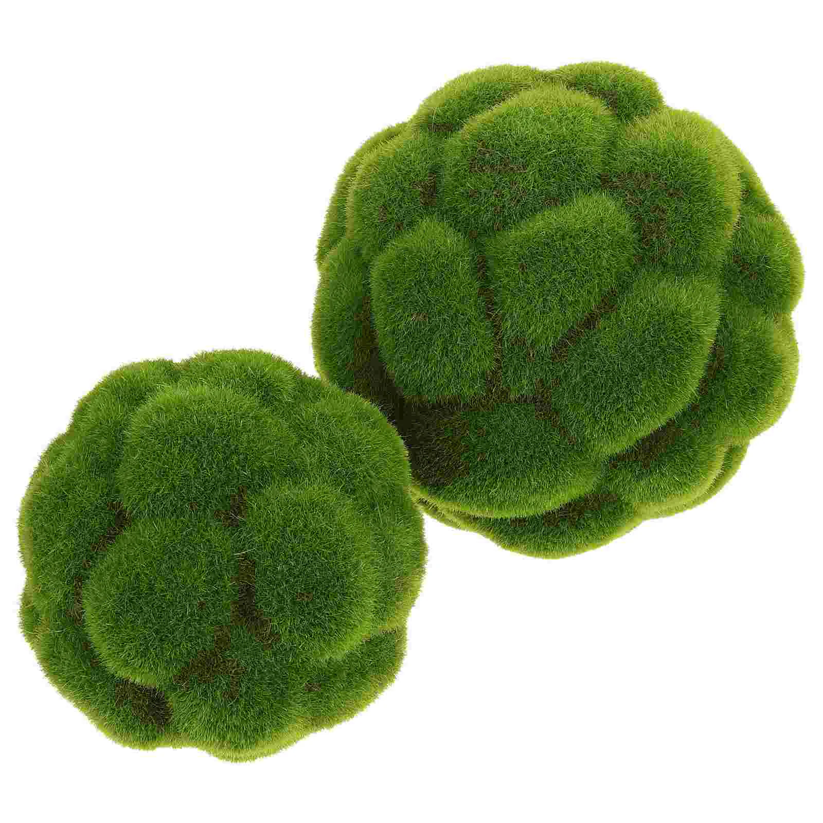 

2 Pcs Simulated Moss Ball Outdoor Artificial Plants Fake Balls Grass Topiary Fairy Decoration Plastic Preserved Bulk Green