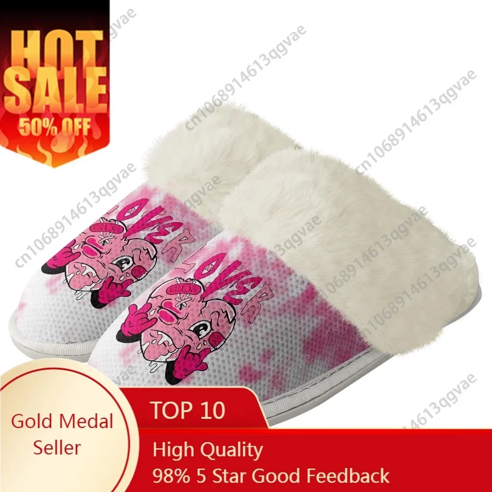 

Pink Loser Lover Pink Drip Heart Plush Slippers Keep Warm Shoes Mens Womens Home Cotton Bedroom Custom Thermal Light Slipper