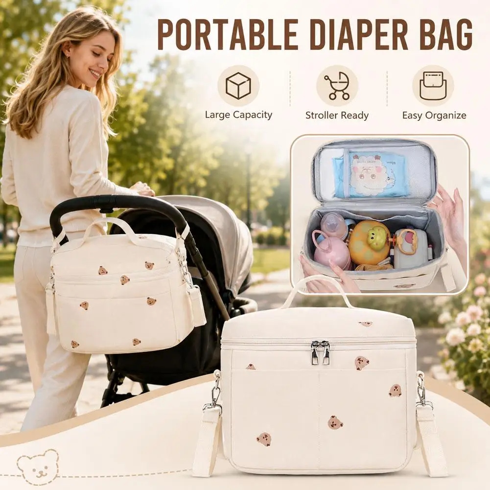 Cute Bear Bottle Cooler Bag Thermal Insulated Stroller Organizer Waterproof Diaper Mommy Bag For Pram Travel