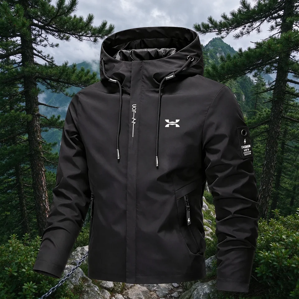 High Quality Men's Casual Hooded Jacket Spring Autumn Streetwear Zip Up Loose Windbreaker for Outdoor Hiking Jogging Activewear