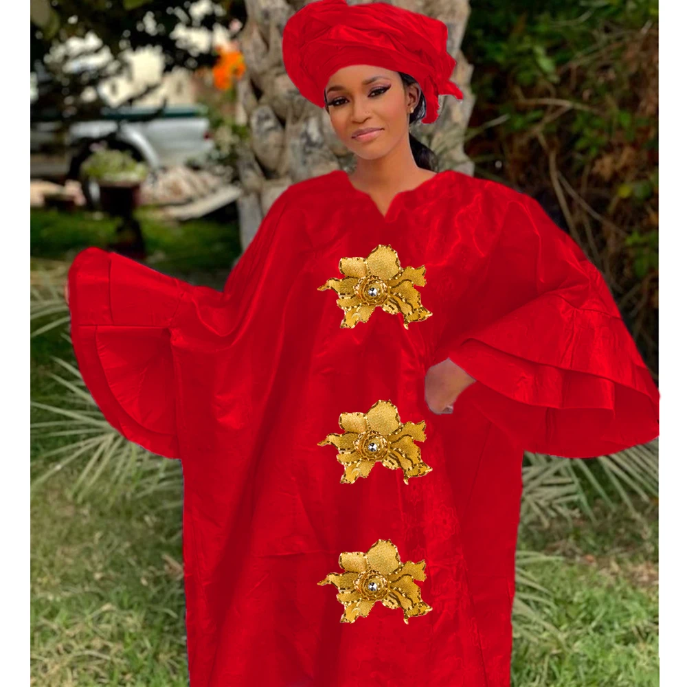 

Mix Size African Bazin Rich Dress Robe For Noble Lady Wedding Party Gown Red Nigerian Dashiki Robe Long Clothing Boubou Robe