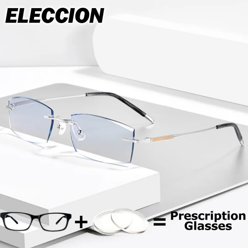 

ELECCION Rimless Prescription Glasses Reading Glasses Women Presbyopic Eyewear Phone Blue Light Blocking Anti Fatigue Eyeglasses