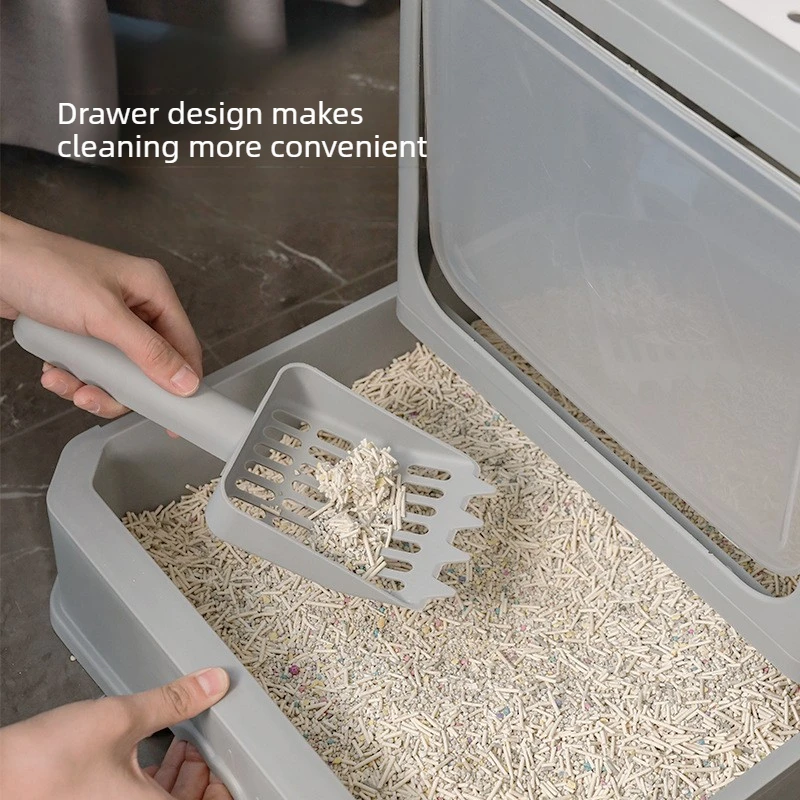 Large Anti Splash Fully Enclosed Cat Litter Box PP Material Foldable Drawer Type Easy Clean Deodorant Anti Sand Tracking