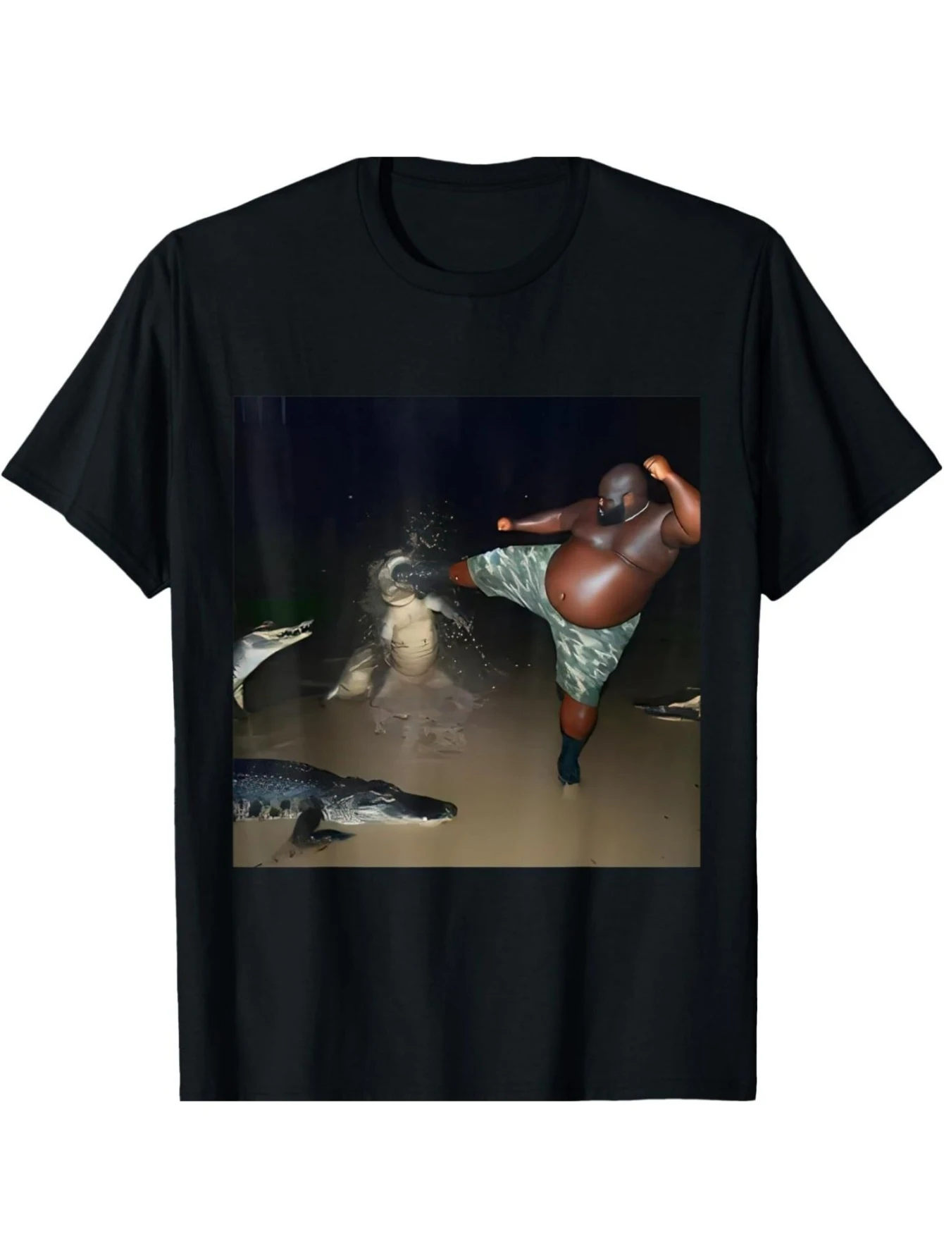 Funny Meme T-Shirt - Man Kick Alligator In Swamp, Oddly Specific Humor, Casual Wear