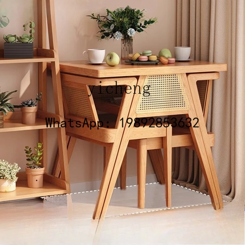 solid wood balcony tea table household leisure rattan one table and two chairs small apartment table