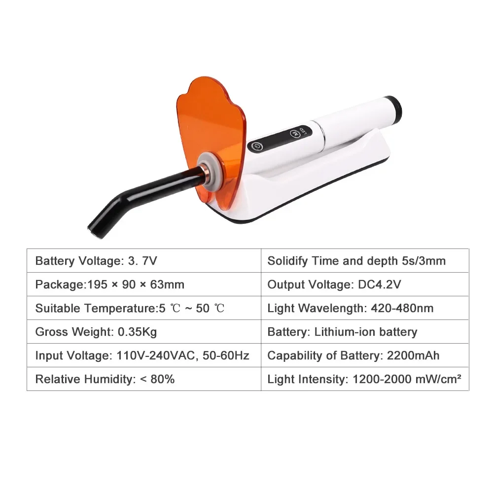 New Wireless Dental Light Curing Machine 1s/2mm Resin Colorful Curing Light 800-2400 mW/cm² Light intensity Dentistry Equipment