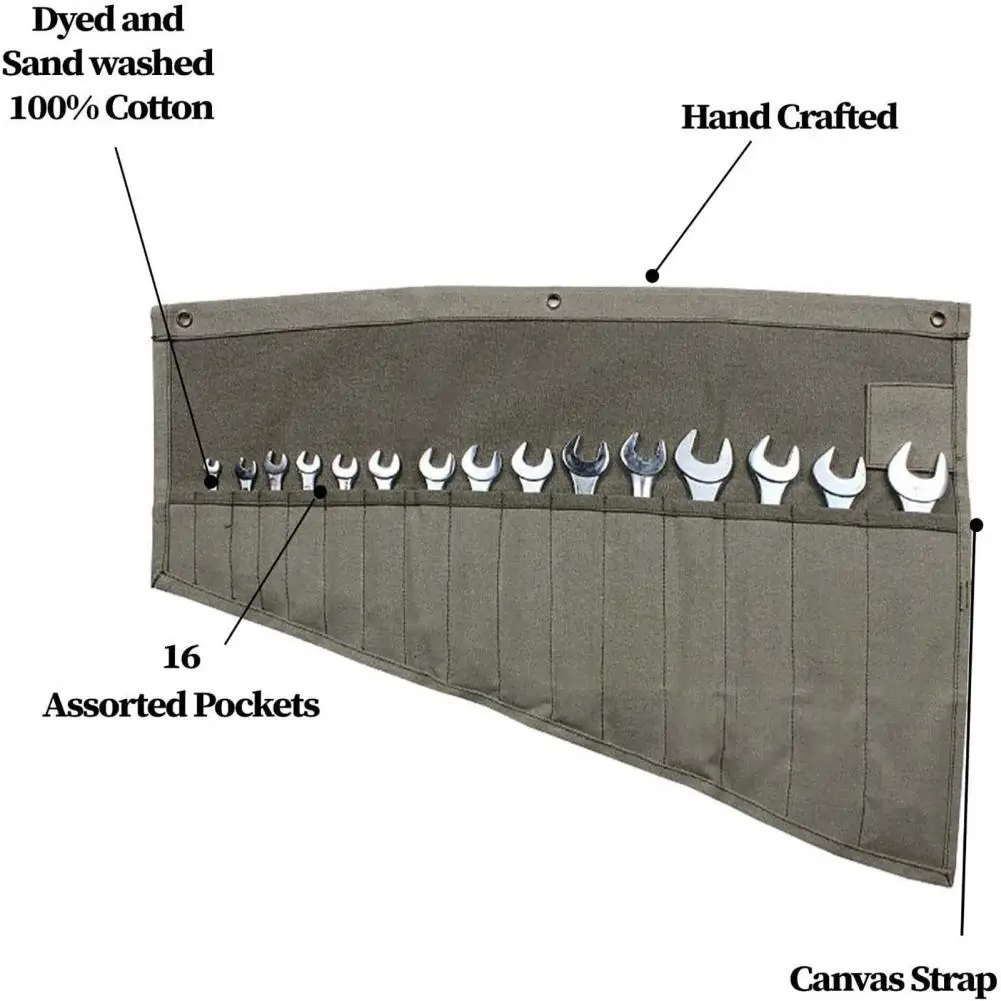 Tool Pouch Bag Tool Storage Bag with 16 Pockets Waterproof Wrench Roll Organizer Lightweight Design Pouch Bag for Capacity