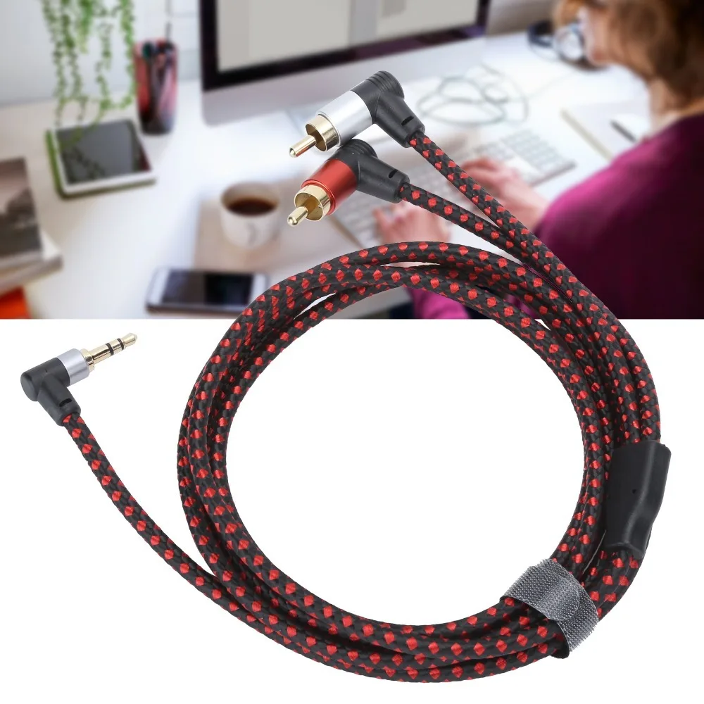 Right Angle 90° 3.5mm Male Plug to 2RCA Male Audio Cable Flexible Plug and Play Stereo Y Splitter Adapter Microphone Cable