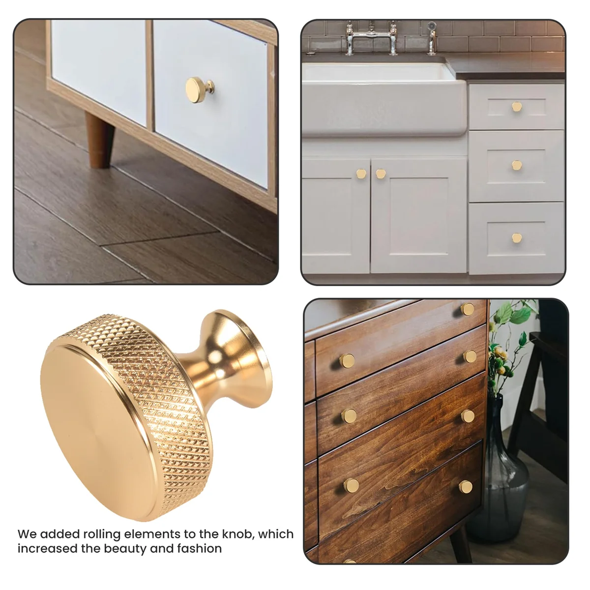 

A06K, 10 шт., 1,2-дюймовые матовые золотые ручки для шкафа, ручки для кухонного шкафа с накаткой, золотые ручки для ящиков, круглые ручки для комода