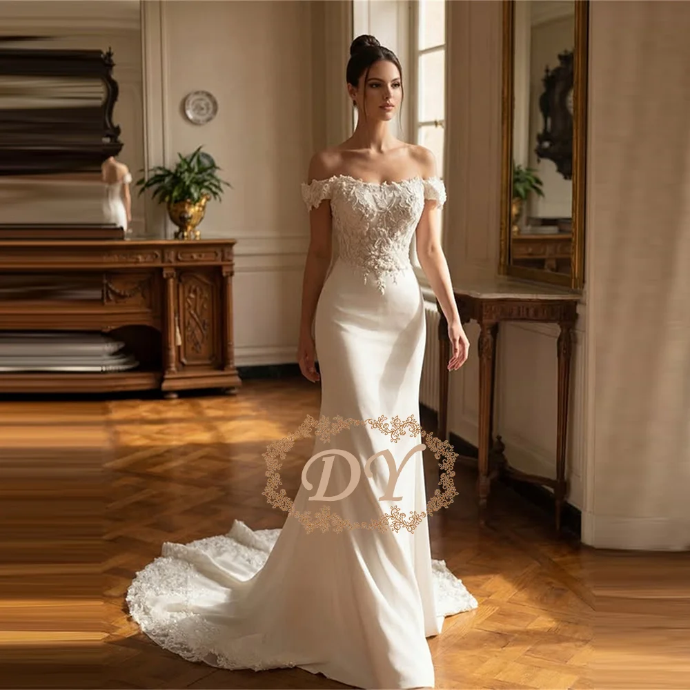 

DY Classic Lace Appliques Wedding Dress for Women Off the Shoulder Mermaid Lacing up Vestido De Casamento Customised