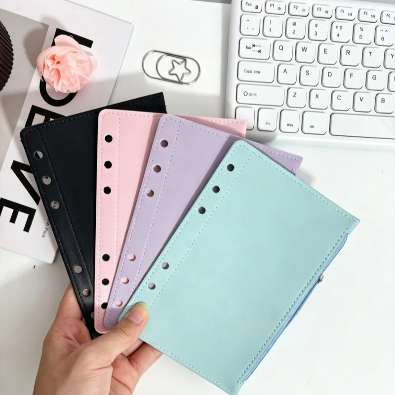 A6 Macaron Color Notebook Binder Loose Leaf Document Filing Bags DIY Document Bag Binder Rings PVC Storage Binding Folder