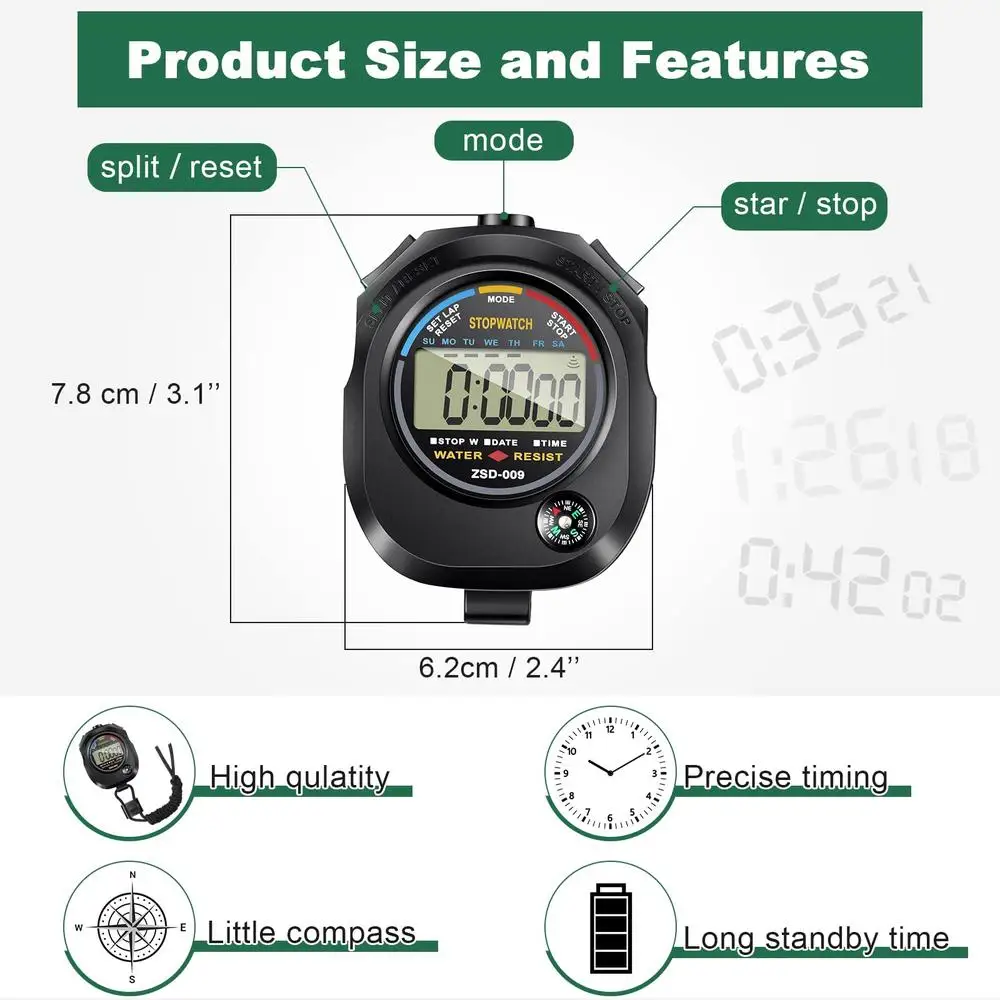 大型LCDスポーツストップウォッチ,カウントダウンタイマー付きアラーム,軽量,防水,アスリートのコーチに欠かせない,24個入りパック