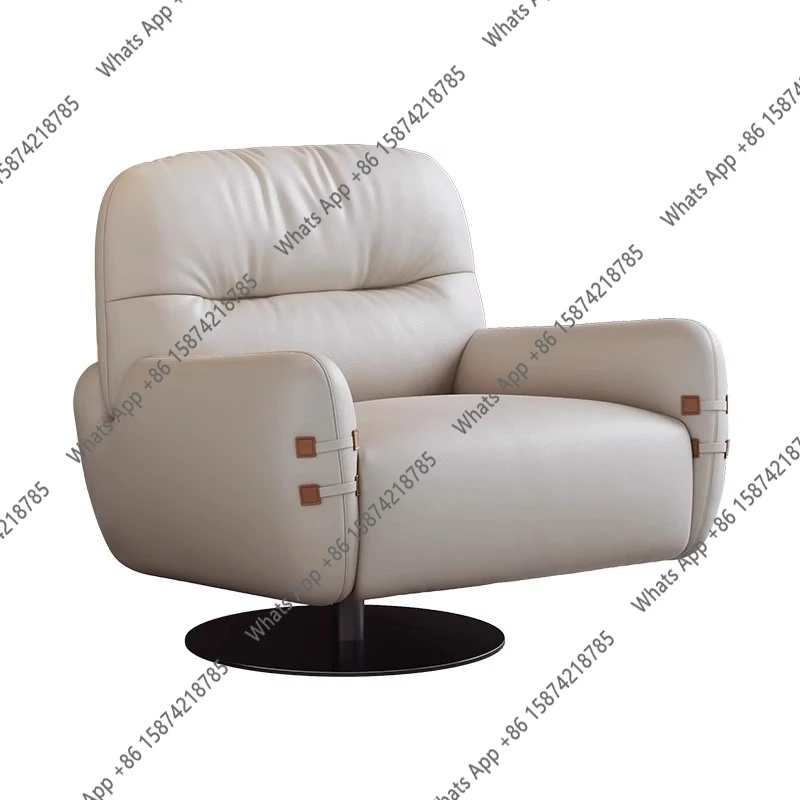 

Итальянский минималистичный одиночный стул из натуральной кожи, современный простой кремовый стиль, вращающийся диван-кресло для отдыха