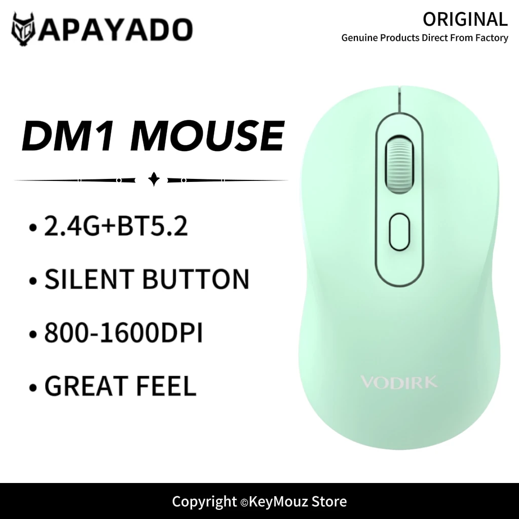 Mouse Gamer Dual-Mode 2.4G/BT5.2 DM1 com Clique Silencioso, Ergonômico, 1600 DPI para Escritório, Biblioteca, Laptop e PC