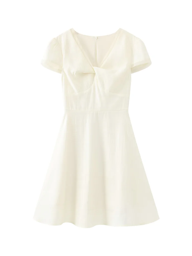 Elegant V-Neck Twist Dress Women Summer French Lyocell Acetate Maxi Dress High Waist Slim Formal Long Dress Wedding Daily Look