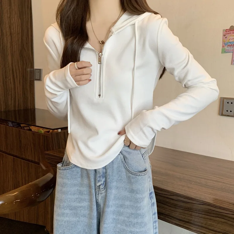 Strictly choose cotton sweatshirt design sense niche spring and summer short, thin long-sleeved hooded women's clothing