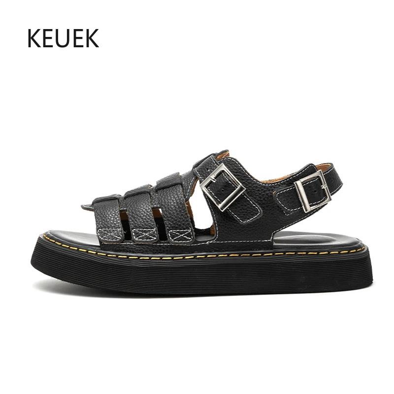 

Classic Fashion Men Sandals Genuine Leather Thick Sole Summer Platform Shoes Vintage Roman Beach Shoes Fashion Sandalias