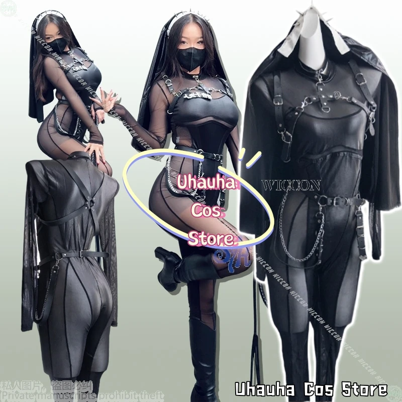 

{Uhauha Cos}Jirai Kei Girls Cosplay Anime Punk Halloween Hollow Out Vintage Halter Bandage Bodysuits Jumpsuits Sexy Nurse Sister