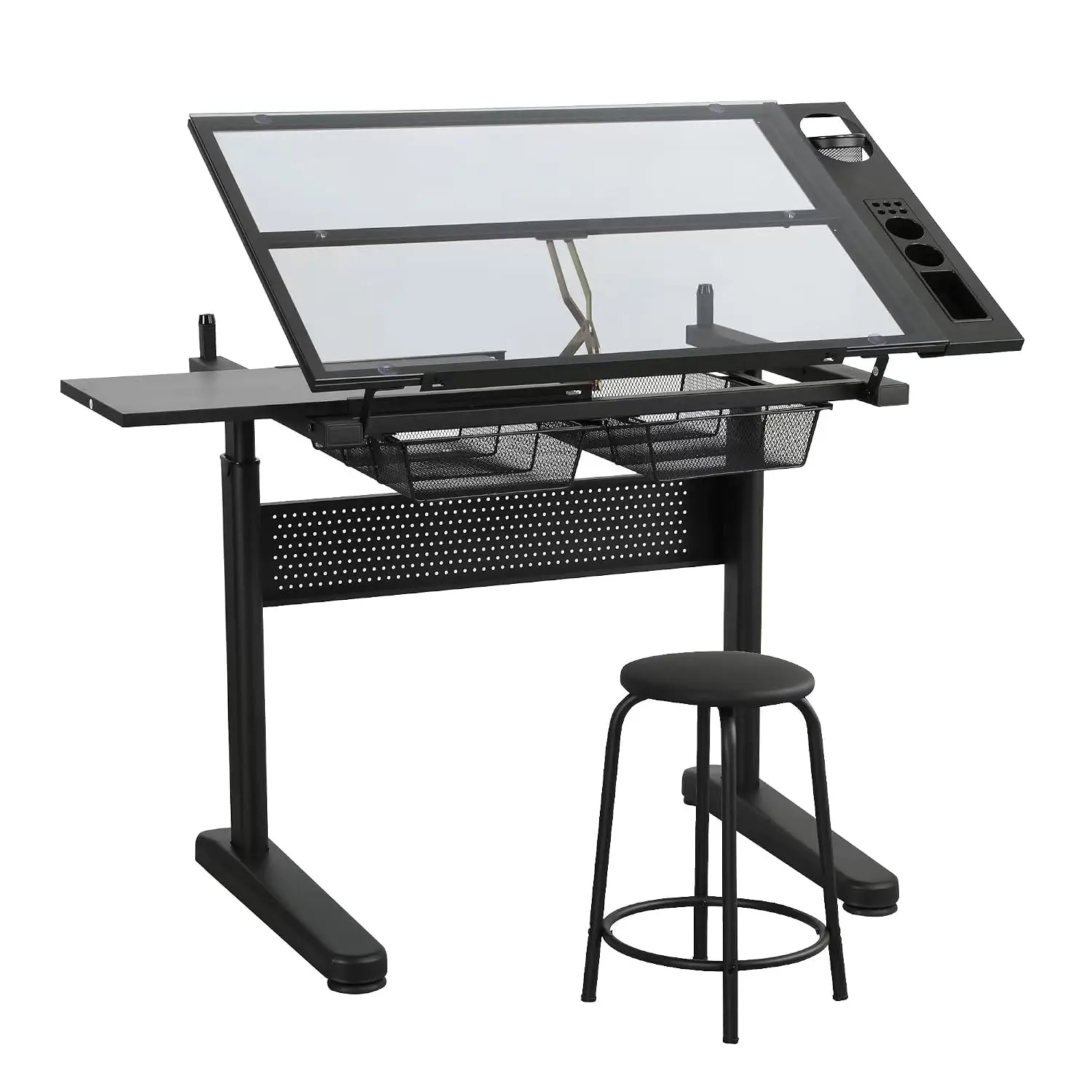 Upgraded Glass Adjustable Drawing Desk for Artists & Designers, Height & Angle Adjustable, Custom