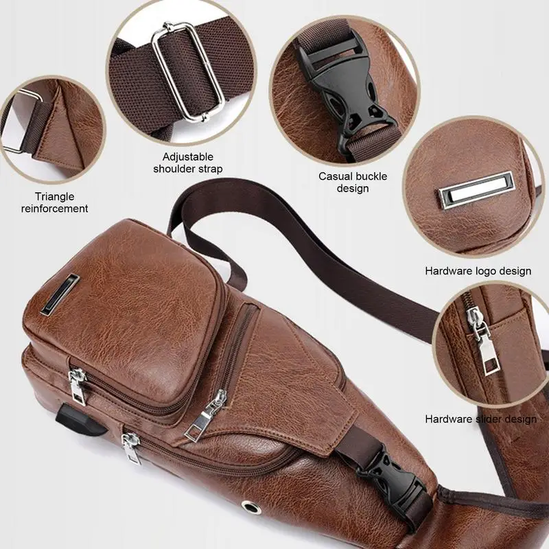 Sash Bag For Men PU Leather Shoulder Sling Bag For Men Sling Bags Shoulder Backpack Small Cross Body Chest Backpack For Men