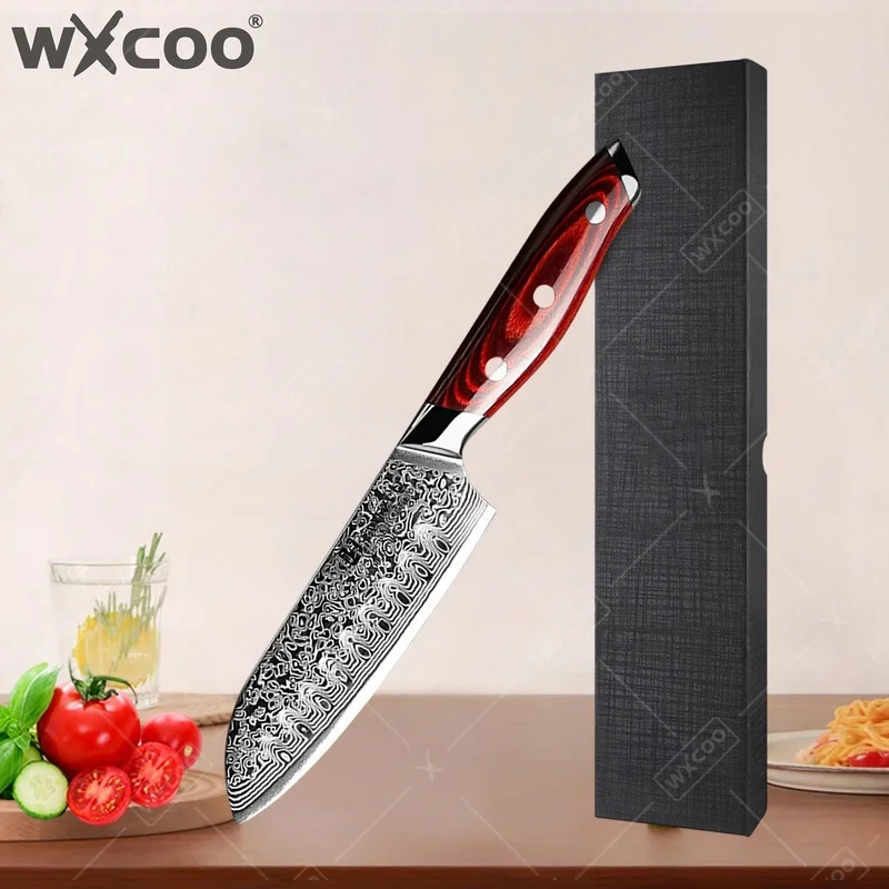 WXCOO 5-teiliges Santoku Küchenmesser-Set aus handgeschmiedetem Damaszener Stahl für Fleisch, Obst und zum Kochen