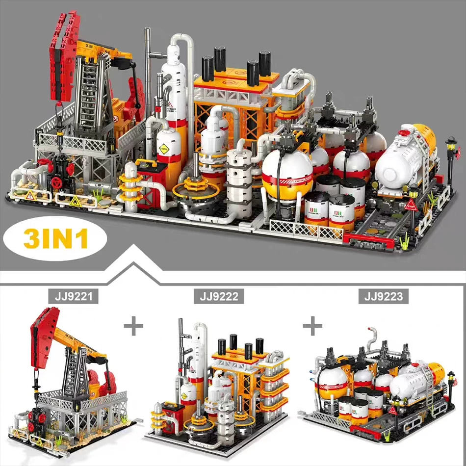 City Street View-serie de ingeniería de petróleo, arquitectura, bloques de construcción, bomba de aceite, plantas, refinarias, ladrillos DIY, juguetes, regalos para niños
