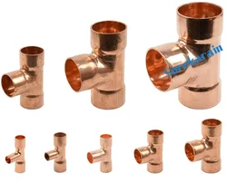Sizes Inner Diameter Pure Copper End Feed Euqal Tee 3 Ways Welding Pipe Adapter Air Conditioner Refrigeration Water Heater
