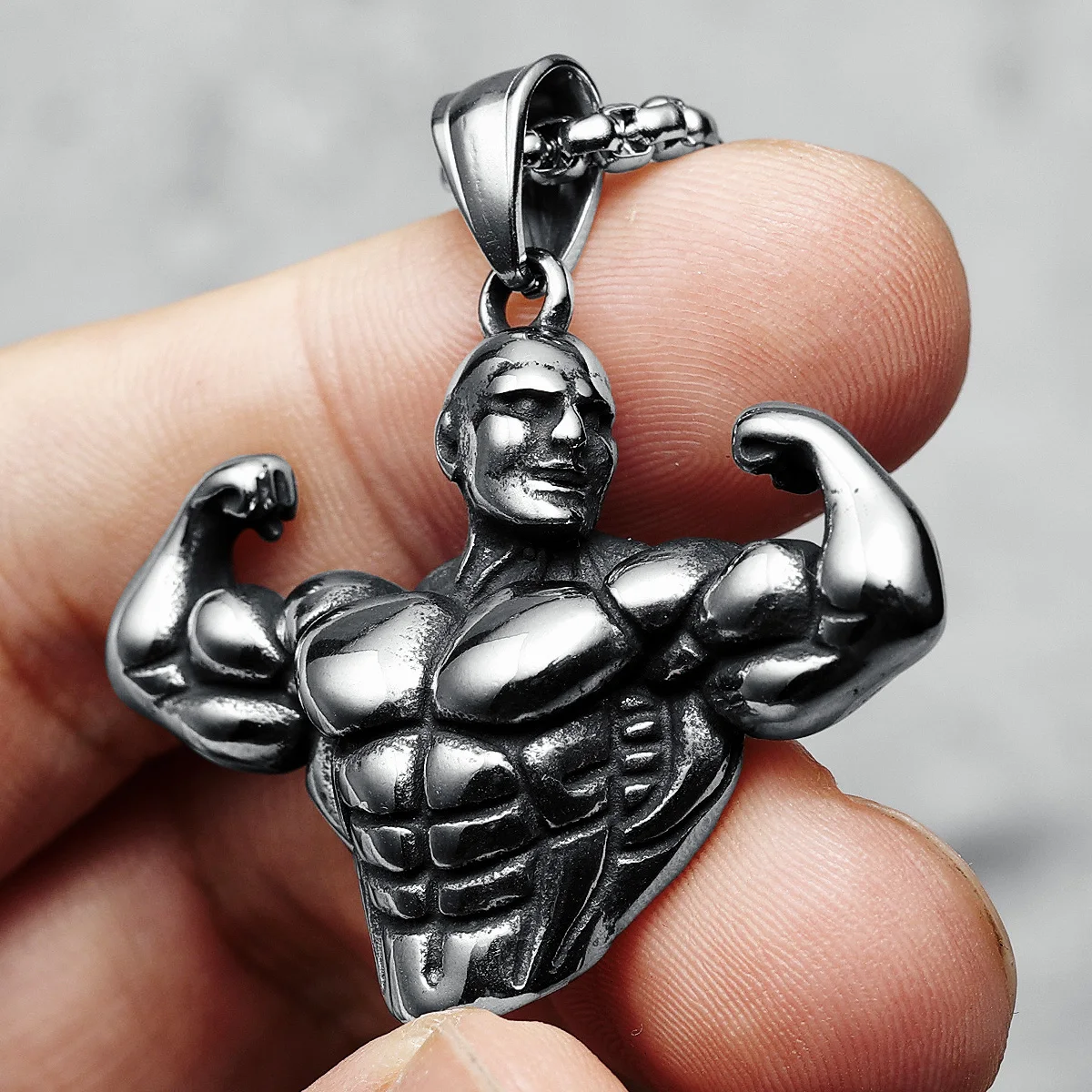 Strong Muscles Men Necklaces 316L Stainless Steel Bodybuilding Fitness Biceps Pendant Chain Punk Rock for Male Jewelry Xmas Gift