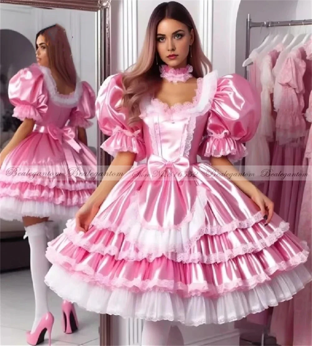 

Bealegantom Graceful Cosplay Pink Prom Dresses Short Sleeve Lolita Medieval Witchy Elven Birthday Party Evening Gown Customized