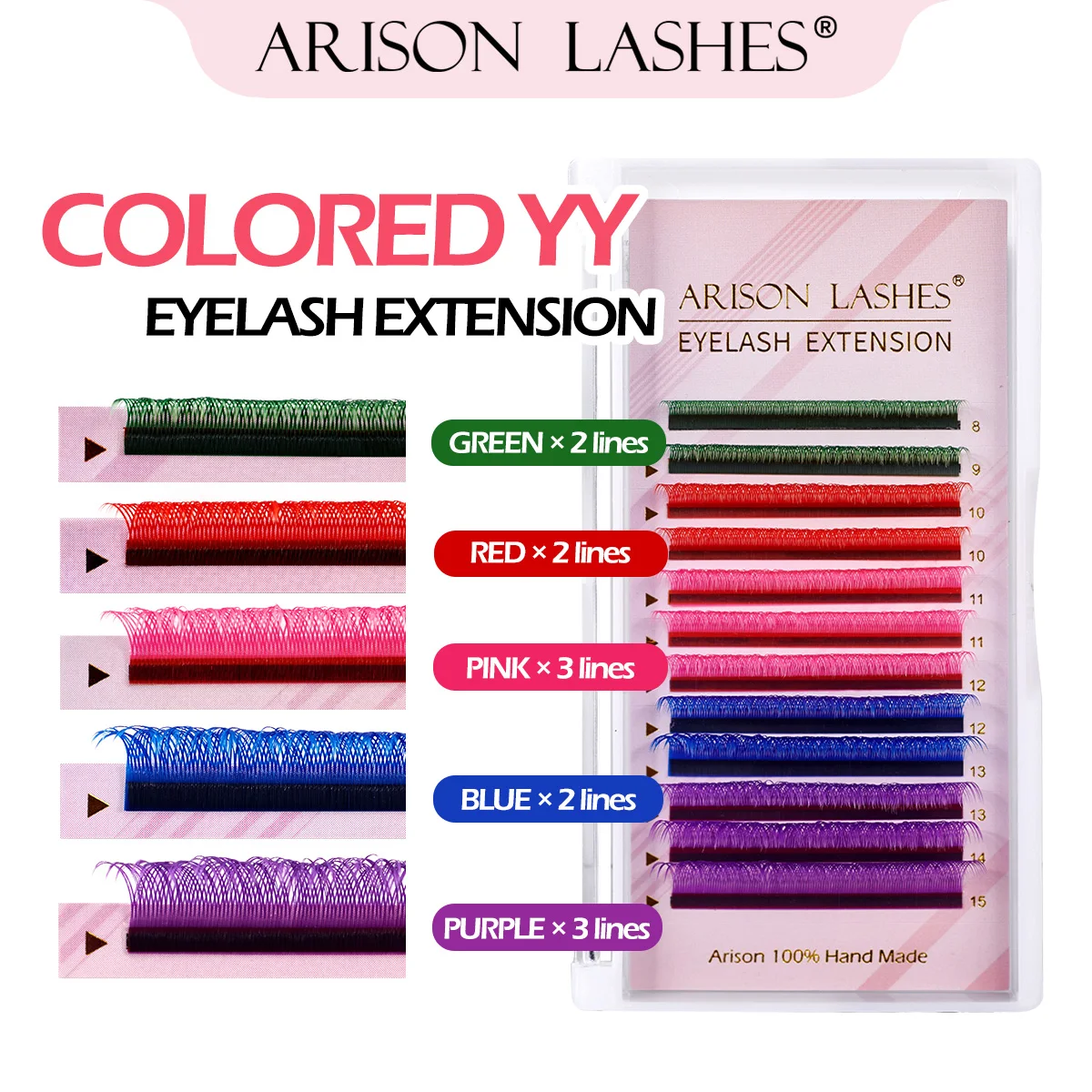 ARISON Mixed Color YY Lashes Premade Volume Fans Eyelashes Extension Colorful Soft Lash Extension Double Tips Y-shape Lashes