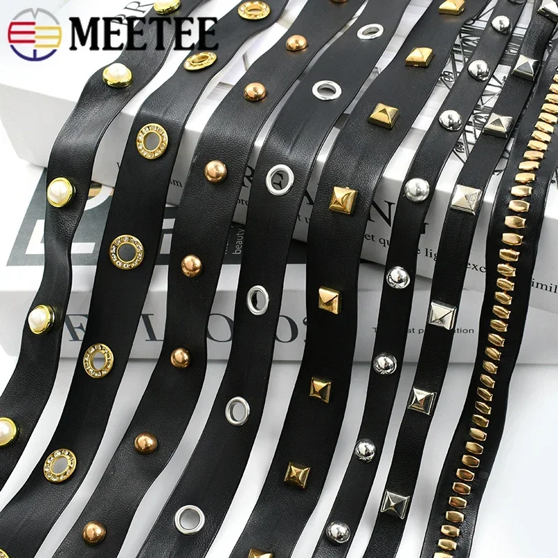 

2-50M Meetee 10-20mm Black Rivet PU Leather Ribbon Tape Rope Bag Strap Bracelet Cord Band Belt Decorative DIY Sewing Accessories